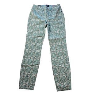 NWT NYDJ for chicos sz 2 blue white stained glass pants ankle career casual lift
